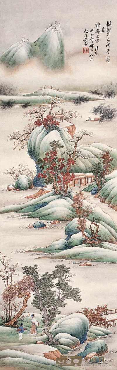 祁昆 青绿山水 镜心 109×34cm.